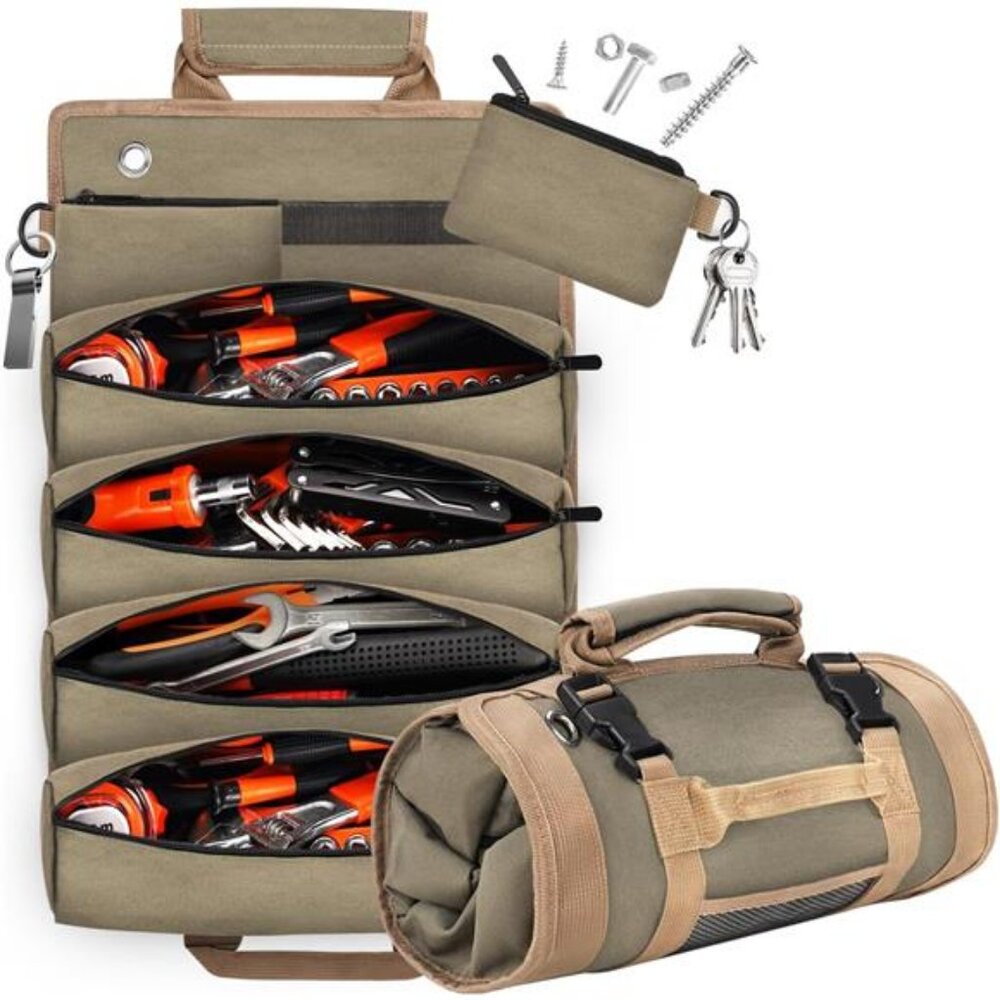Tool Organizers - Small Tool Bag W/Detachable Pouches, Heavy Duty Tool Roll